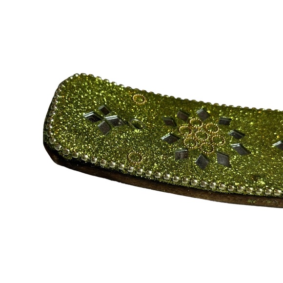 Retro Y2K Green Glitter Mirror Flower Mandala Incense Holder, ~10" - Picture 2 of 5